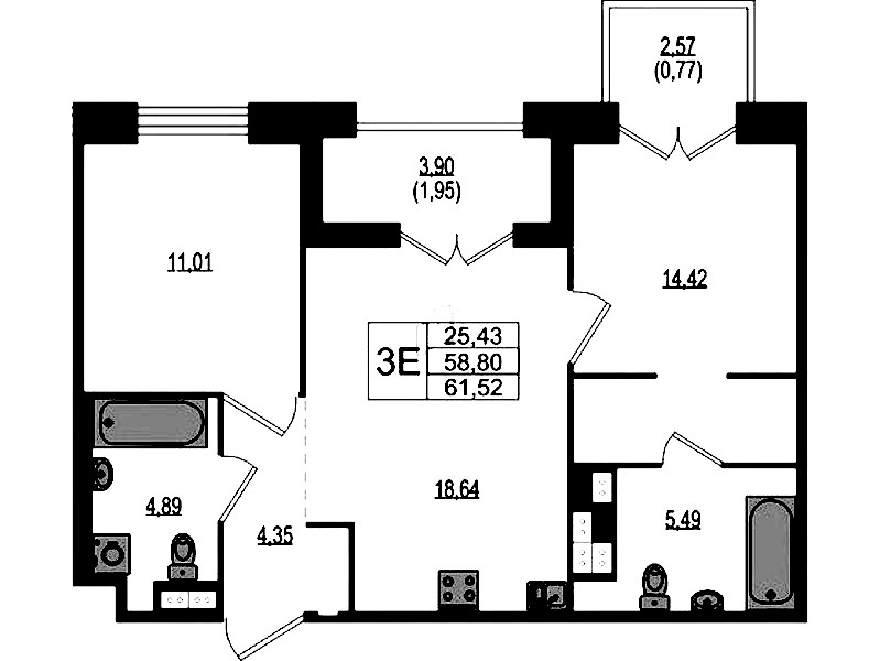 2-комнатная квартира 61.52 м², 3/4 эт., ЖК «Ranta Residence»